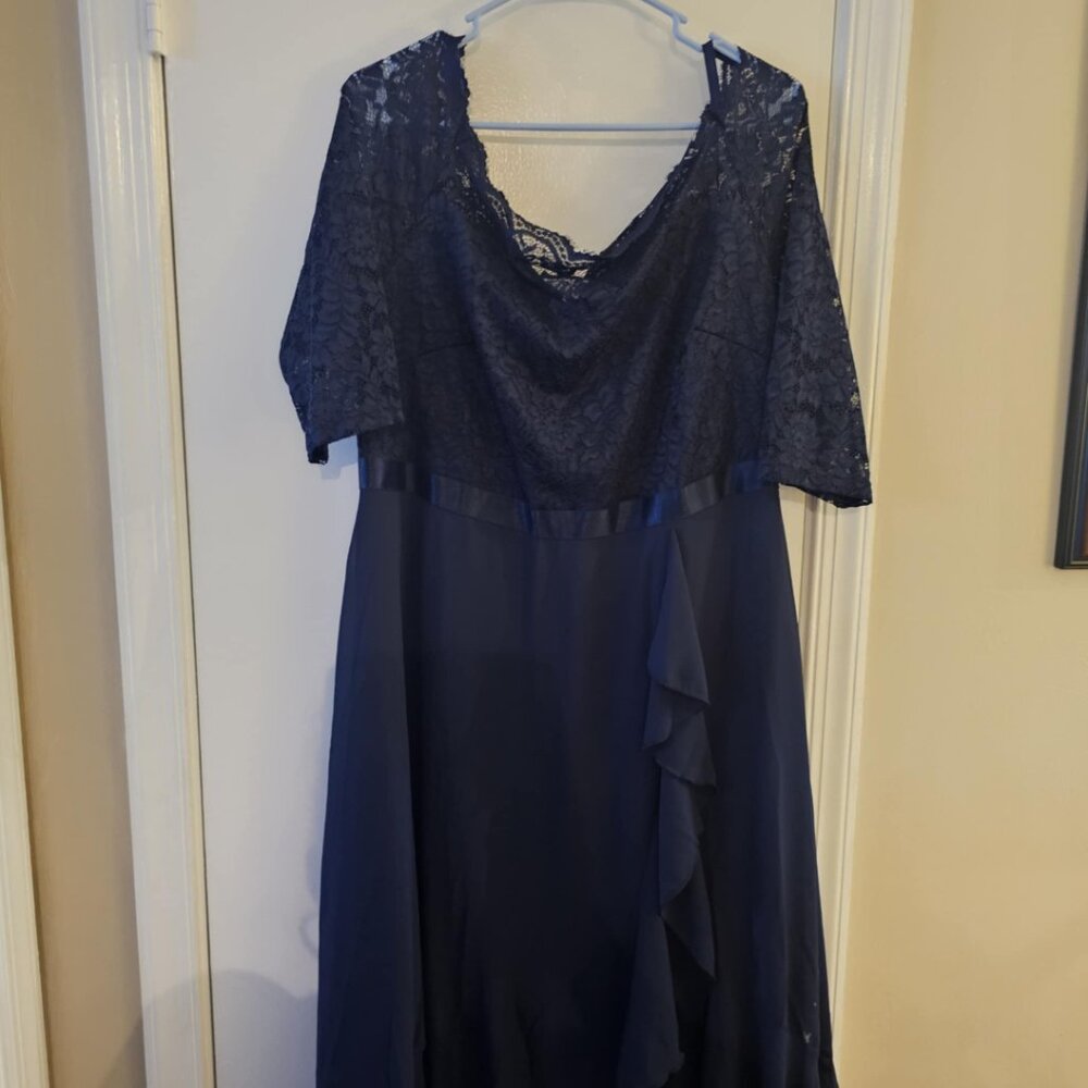 2XL Plus Blue Lace Bodice Ruffle Hem Cocktail Party Swing Dress - Pre-Loved - Picture 2 of 3